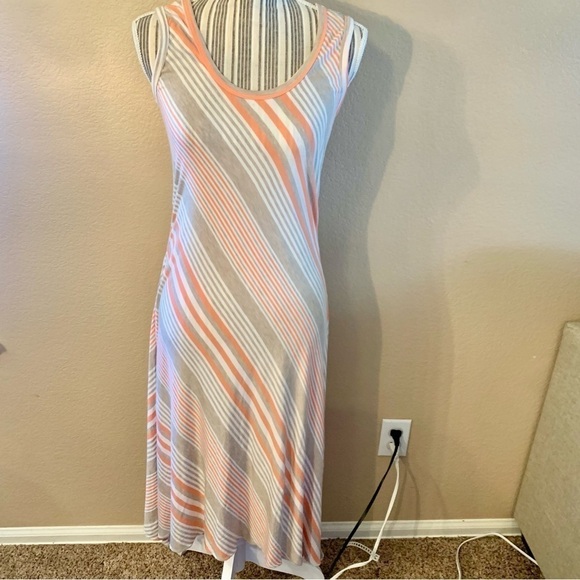 Calvin Klein Dress Sz 6 T-Shirt Dress Midi Striped Peach Grey Sleeveless - Picture 9 of 14